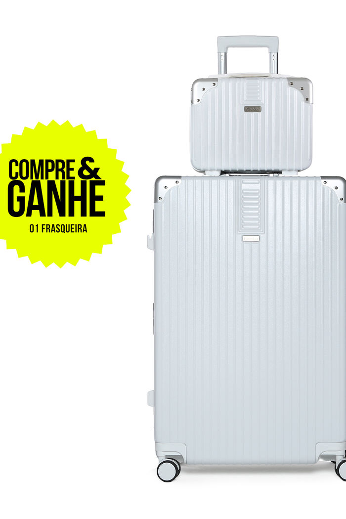 Compre Mala de Viagem Toronto Branco Grande 32kg em ABS Policarbonato e Ganhe Frasqueira