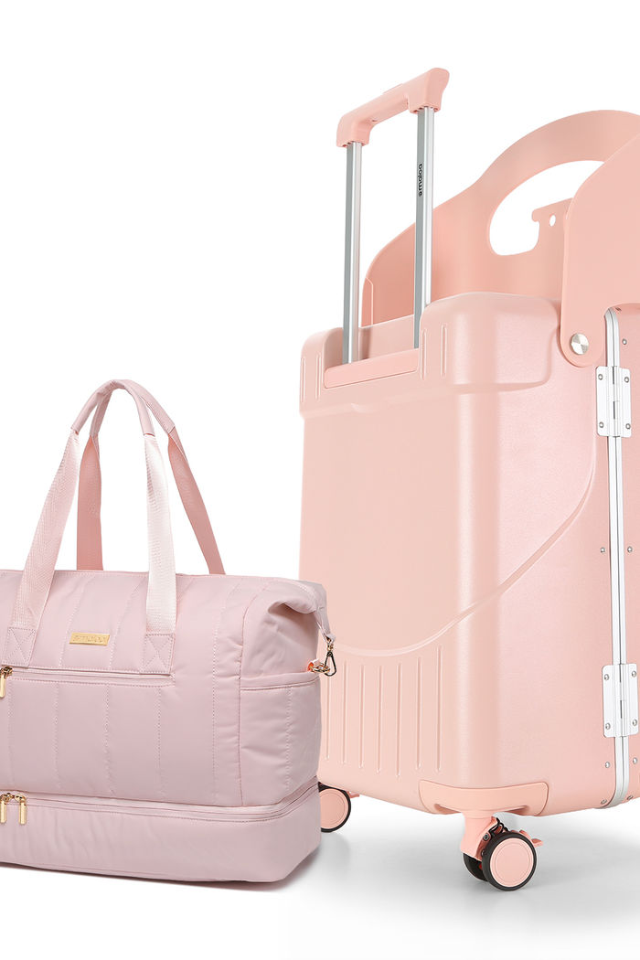 Kit de Mala de Viagem Pequena Grécia Rosa com Assento Infantil e Bolsa de Viagem Multifuncional Nomad Rosa