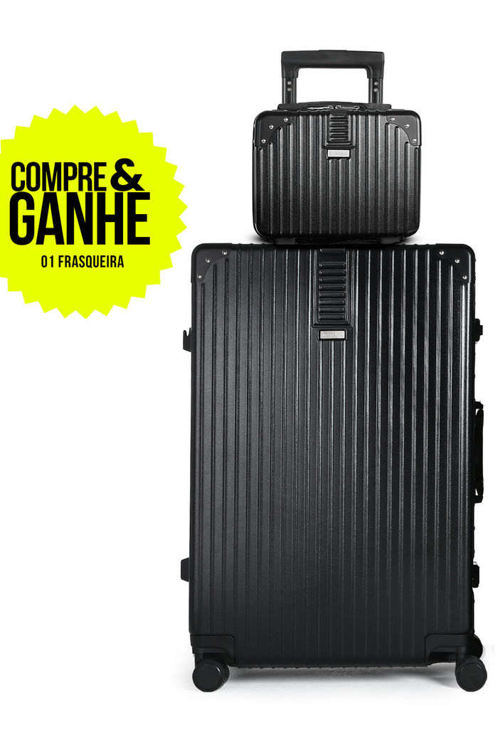 Compre Mala de Viagem Toronto Preto Grande 32kg em ABS Policarbonato e Ganhe Frasqueira