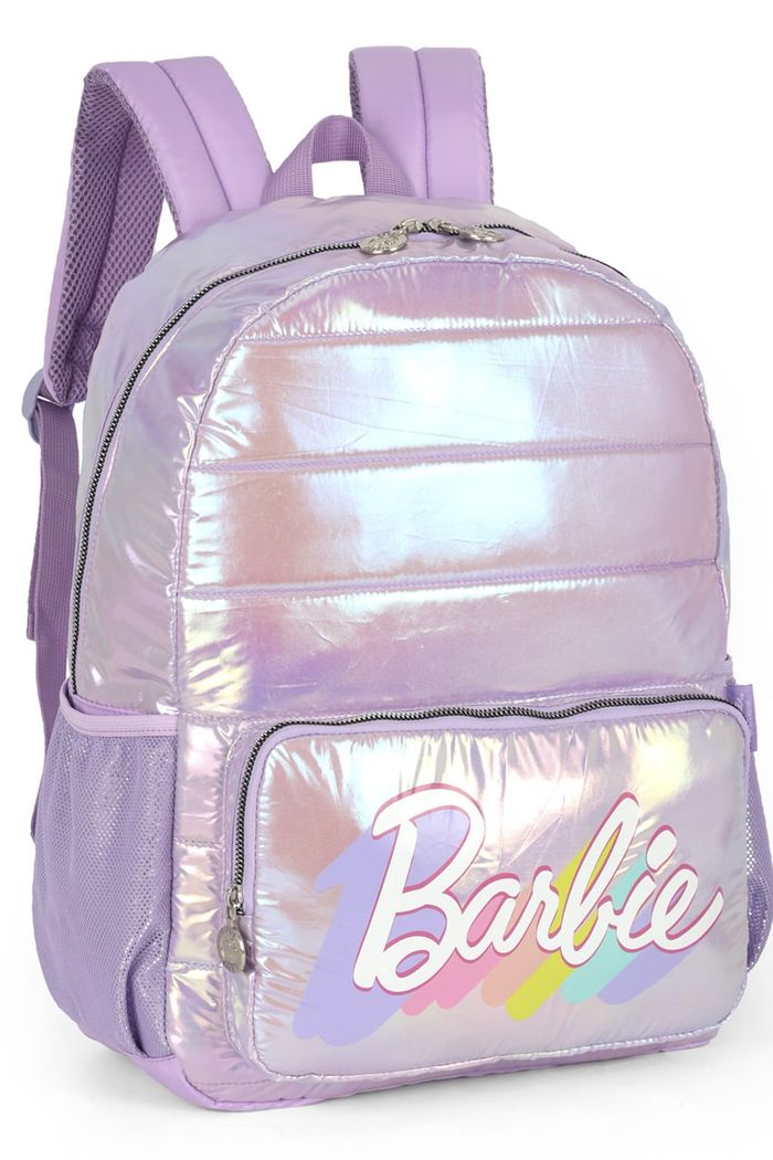Mochila Escolar Juvenil Barbie Metalizado Lilás