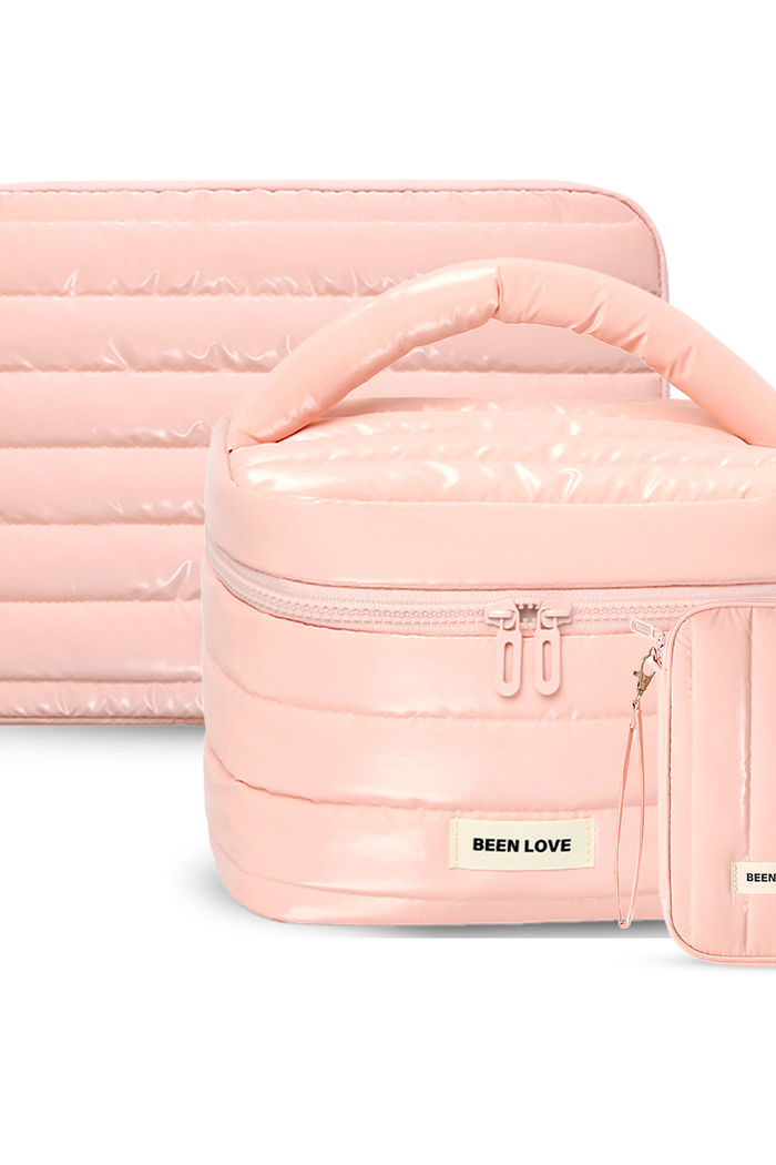 Kit de Acessórios Multifuncional com Necessaire, Porta Passaporte e Porta Notebook 14 Polegadas Puffer Maloa Rosa
