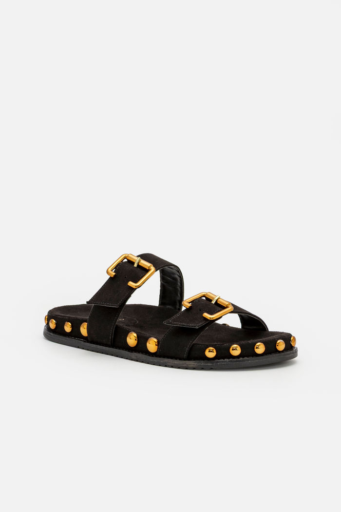 Papete Moderna com Fivelas e Rebites Preta