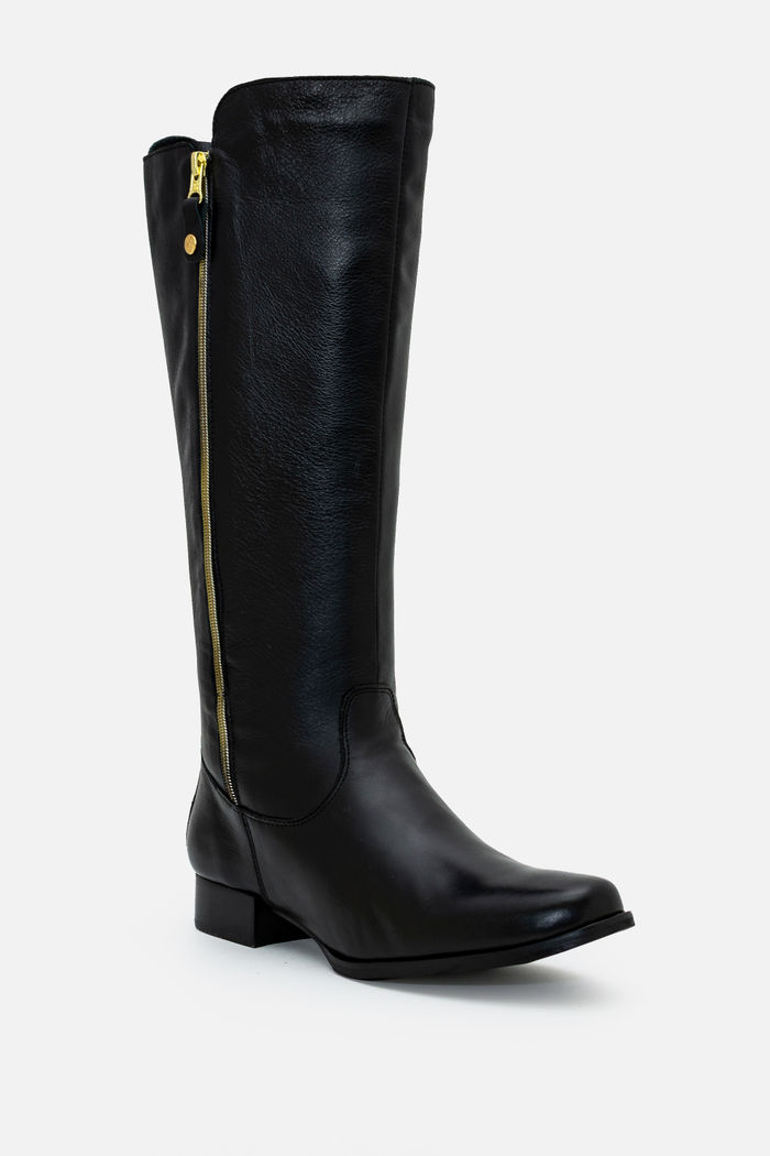 Bota Montaria com Extensor em Couro Preta