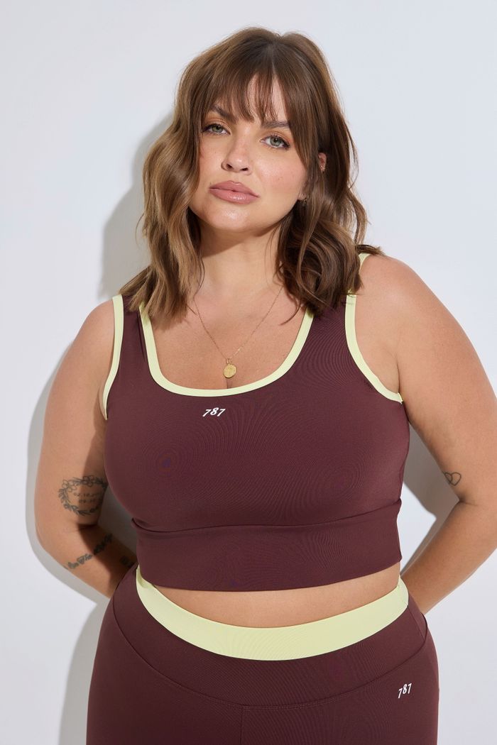 Top Fitness Plus Size Duo Marrom e Amarelo