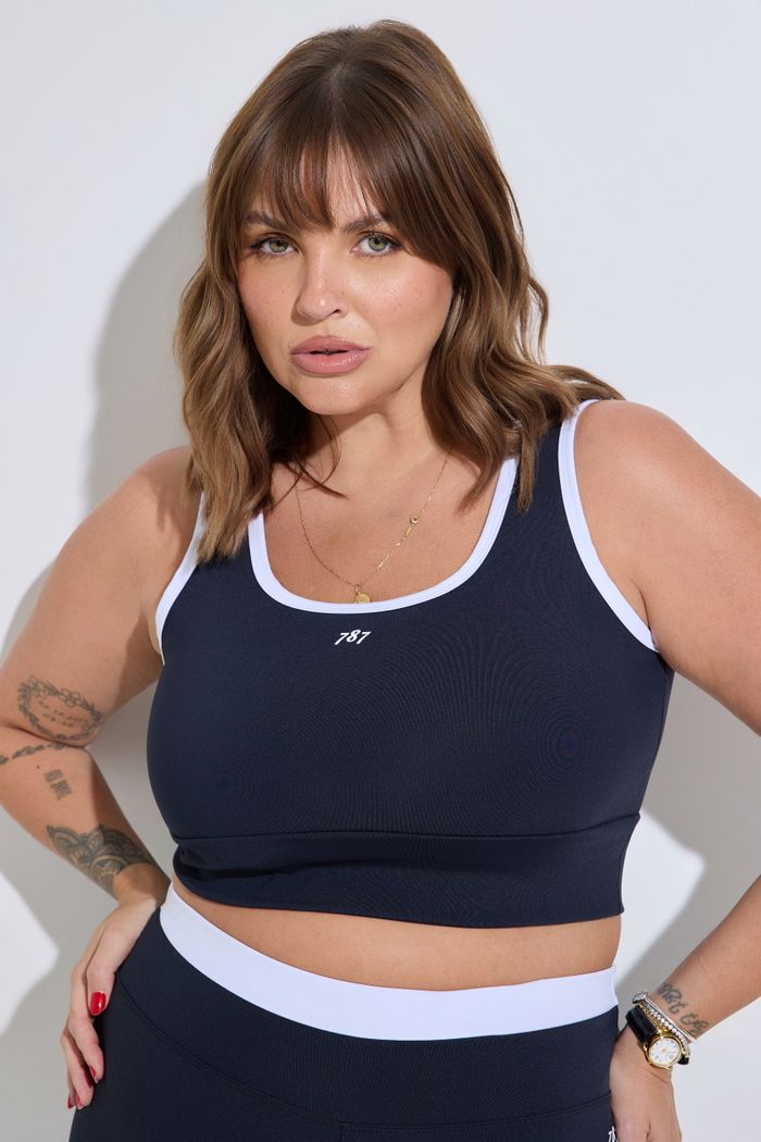 Top Fitness Plus Size Duo Preto e Branco