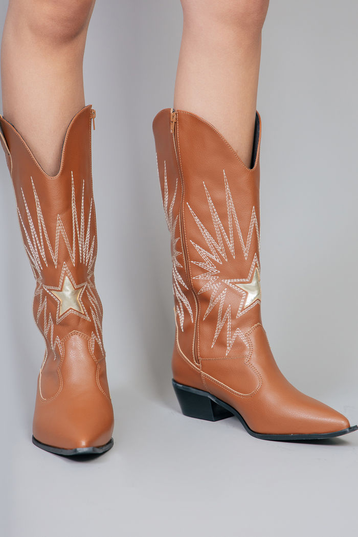 BOTA WESTERN BORDADA SPARKLE CARAMELO