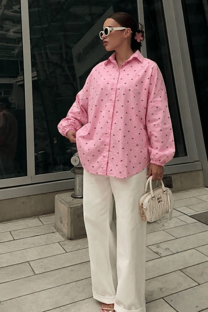 CAMISA OVERSIZED LAÇO - ROSA BEBÊ