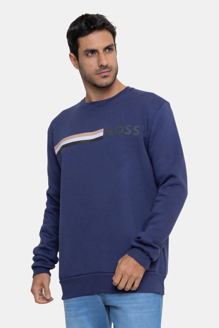 Blusa Moletom Hugo Boss Logo Rubber Azul Marinho
