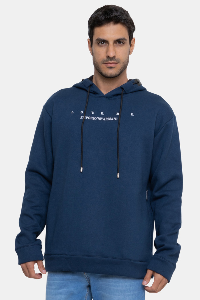 Blusa Moletom Emporio Armani Masculina Love Me Bordado Azul Marinho
