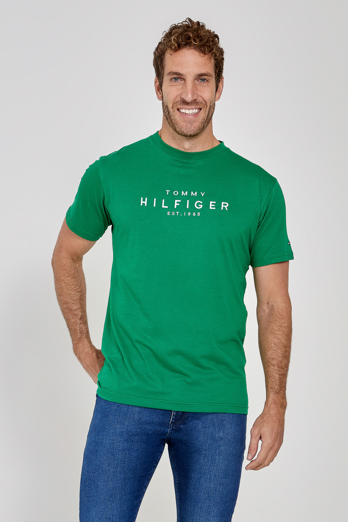 Camiseta Tommy Hilfiger Embroidered Logo Script Verde Frente