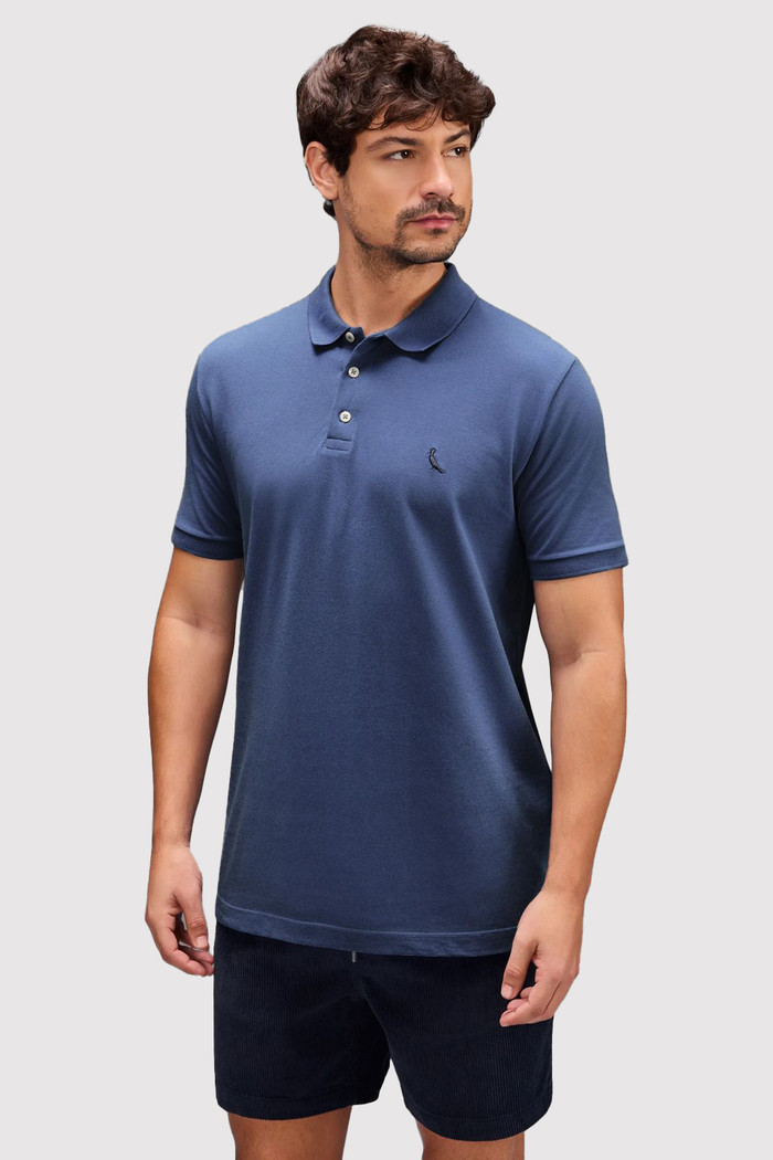 Camisa Polo Reserva Piquet Classica Carbono Azul Escuro