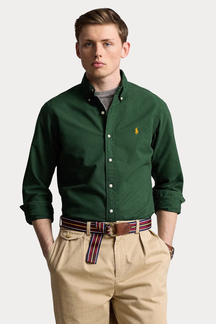 Camisa Ralph Lauren Custom Fit Gold Icon Oxford Verde Escuro