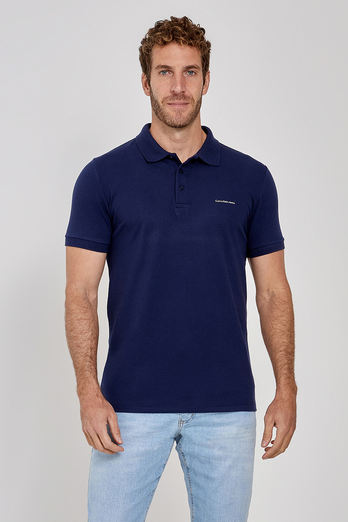 Camisa Polo Calvin Klein Jeans Masculina Slim Fit Azul Marinho
