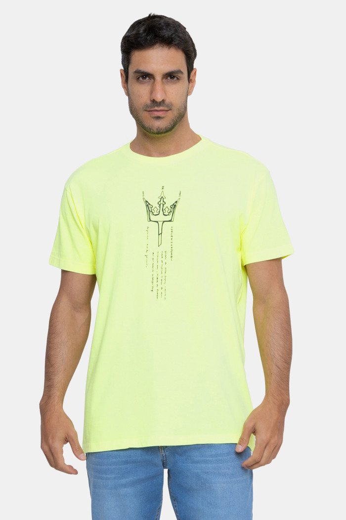 Camiseta Osklen Masculina Slim Stone Vintage Tridente Mythology Amarelo Neon
