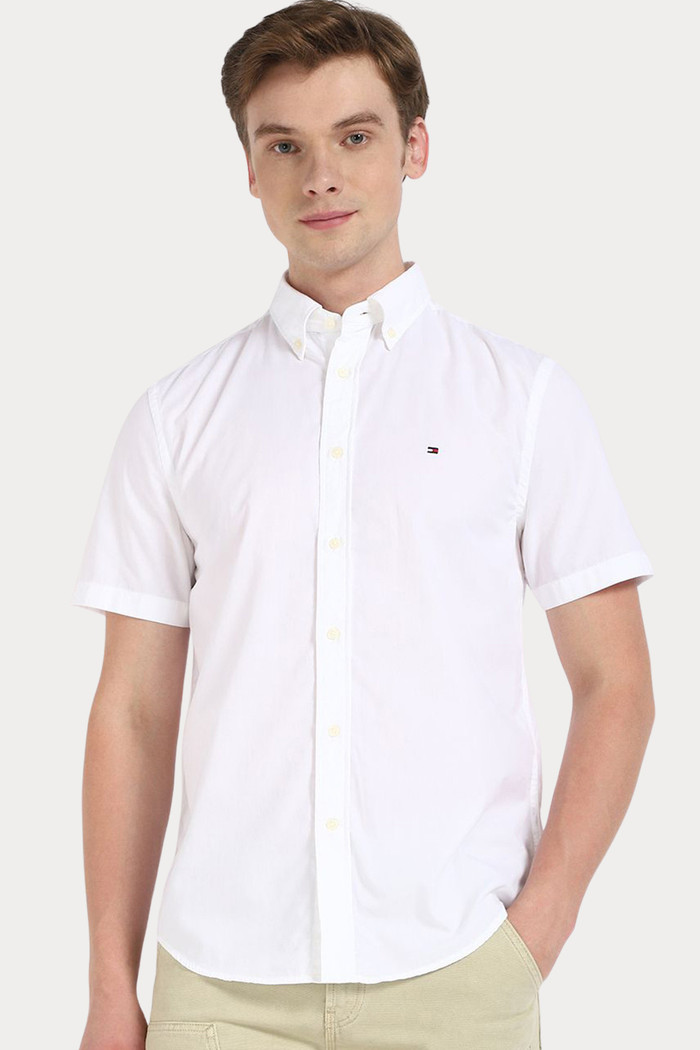 Camisa Tommy Hilfiger Manga Curta Regular Fit Oxford Branca