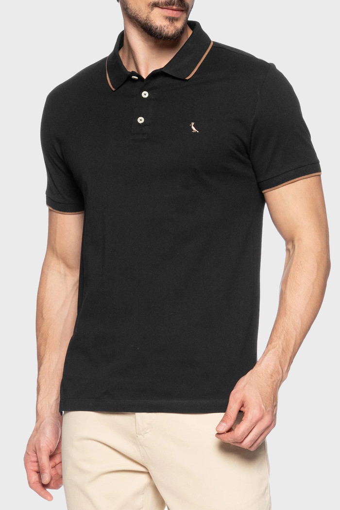 Camisa Polo Reserva Slim Enxuto Friso Único Preta