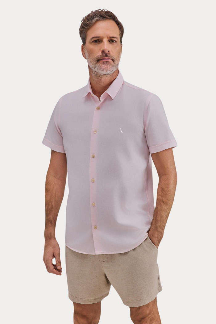 Camisa Reserva Manga Curta Oxford Color Rosa Claro