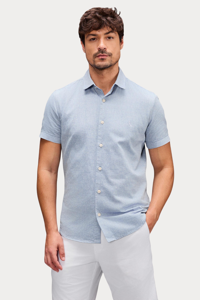 Camisa Reserva Manga Curta Oxford Color Azul Bic