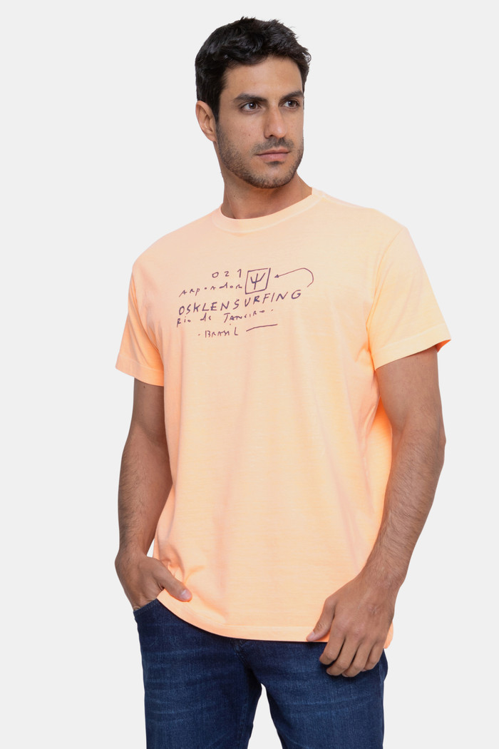 Camiseta Osklen Masculina Slim Stone Vintage Surfing Laranja NeonGerenciar Imagens Gerenciador de Imagens