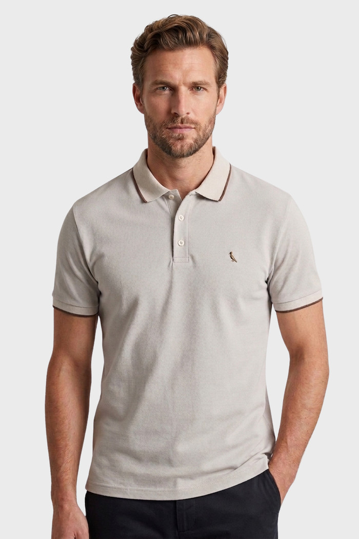 Camisa Polo Reserva Slim Enxuto Friso Único Aveia Bege