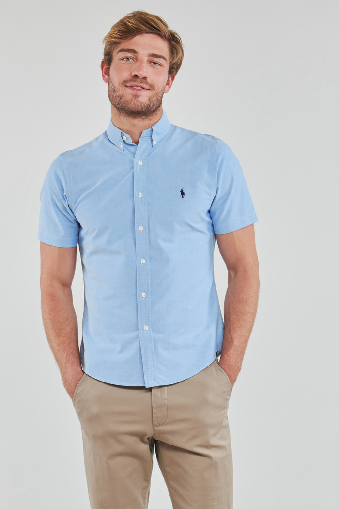 Camisa Ralph Lauren Manga Curta Navy Icon Popeline Azul Claro