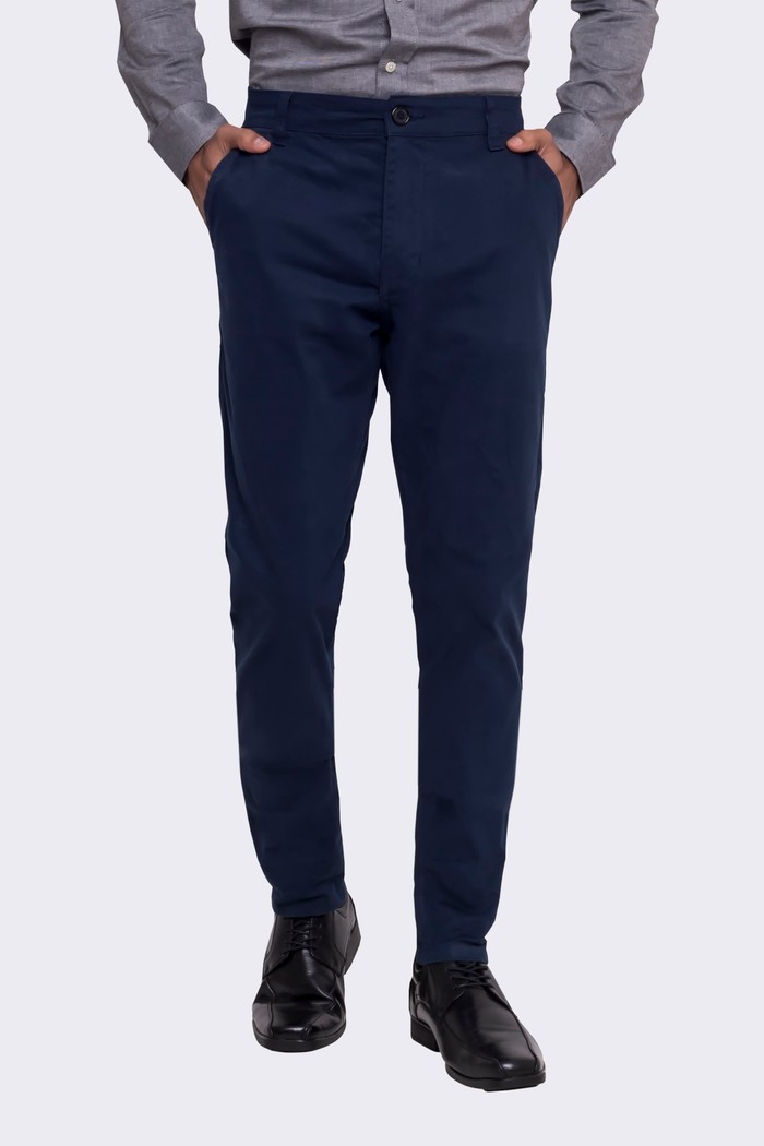 Calça Hugo Boss de Sarja Chino Stretch Slim Fit Azul Marinho