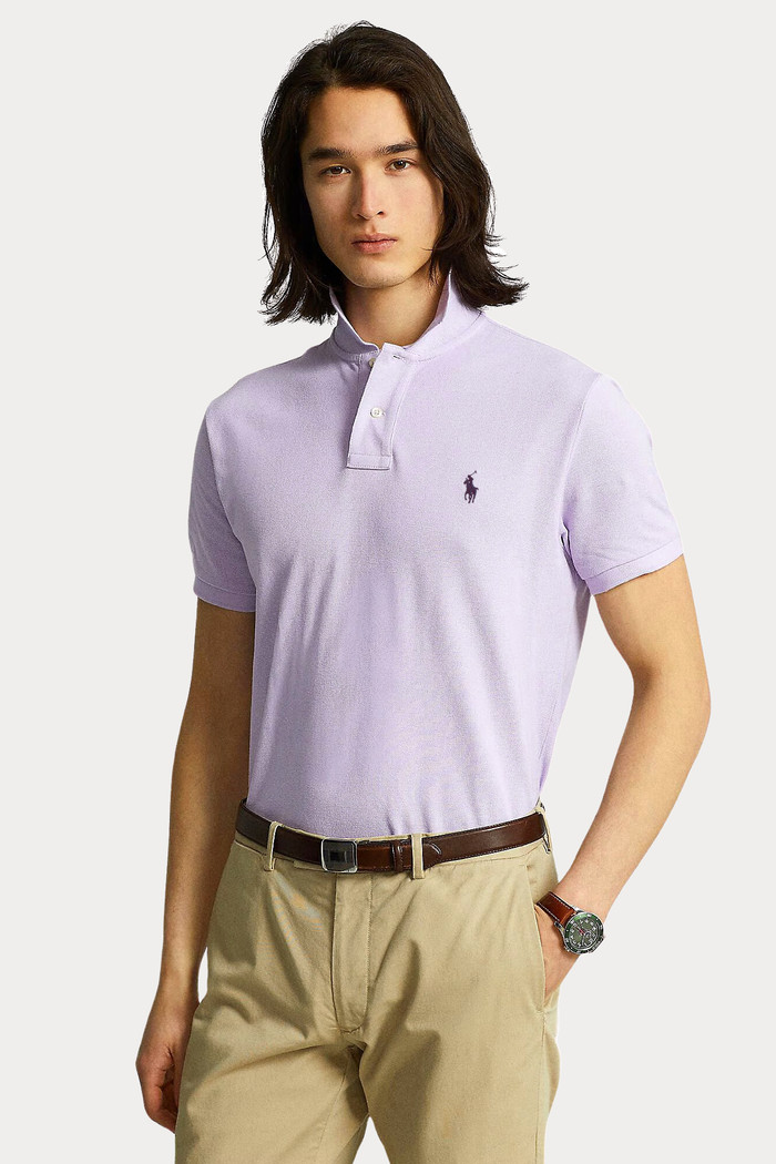 Camisa Polo Ralph Lauren Custom Slim Fit Masculina Navy Icon Lilás