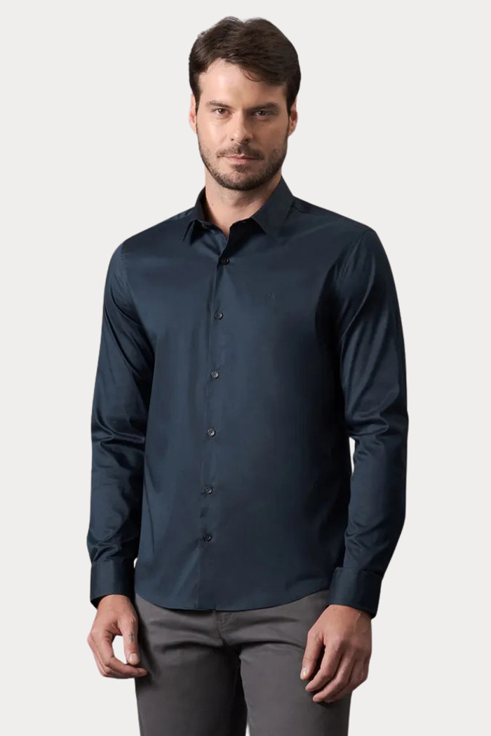 Camisa Calvin Klein Jeans Slim Fit Logo Básico CK Azul Marinho
