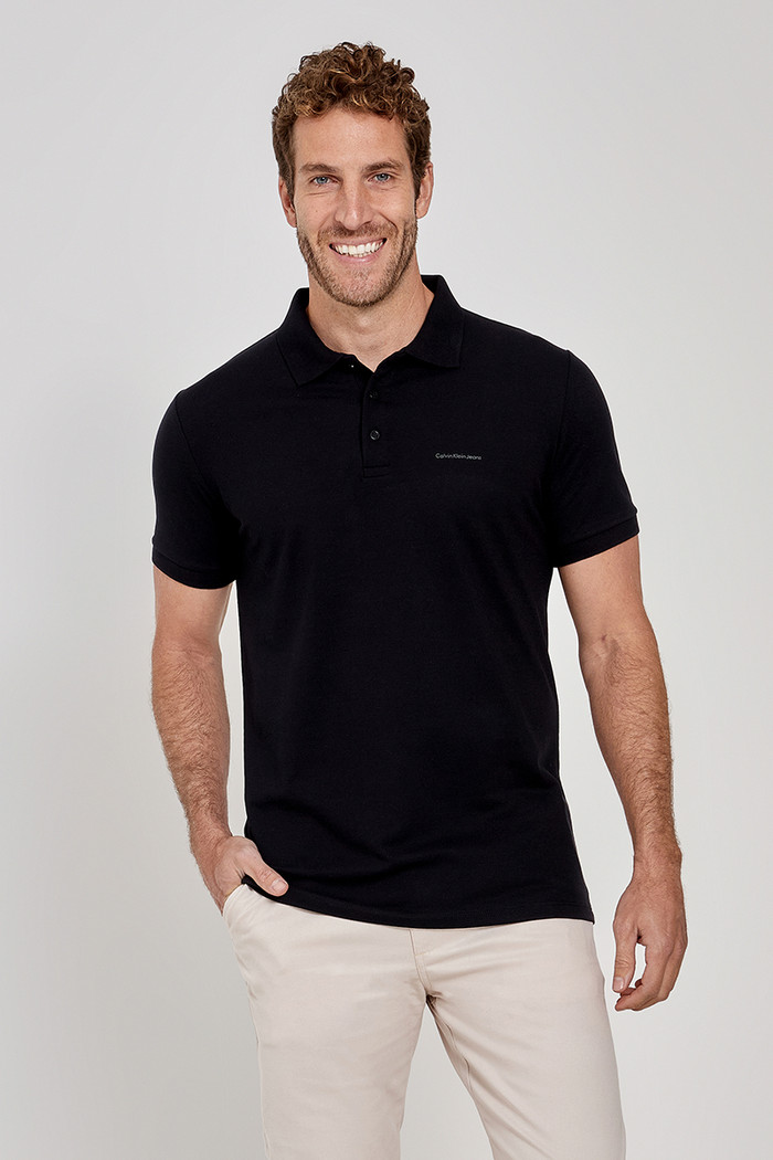Camisa Polo Calvin Klein Jeans Masculina Slim Fit Preta