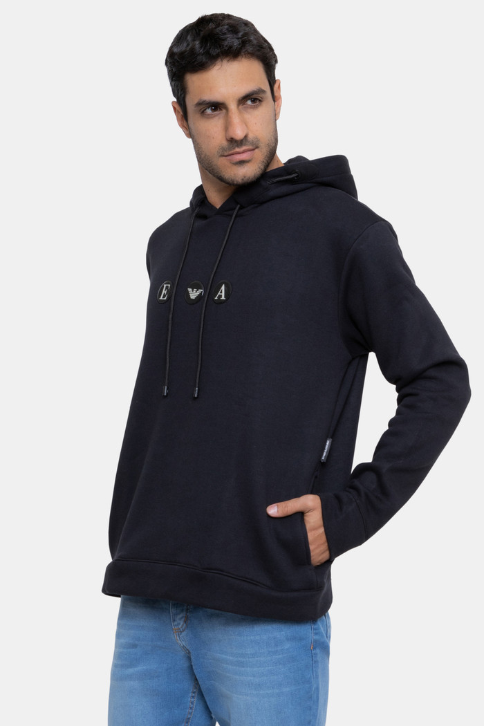 Blusa Moletom Emporio Armani Masculina Bubble Aplique Preta