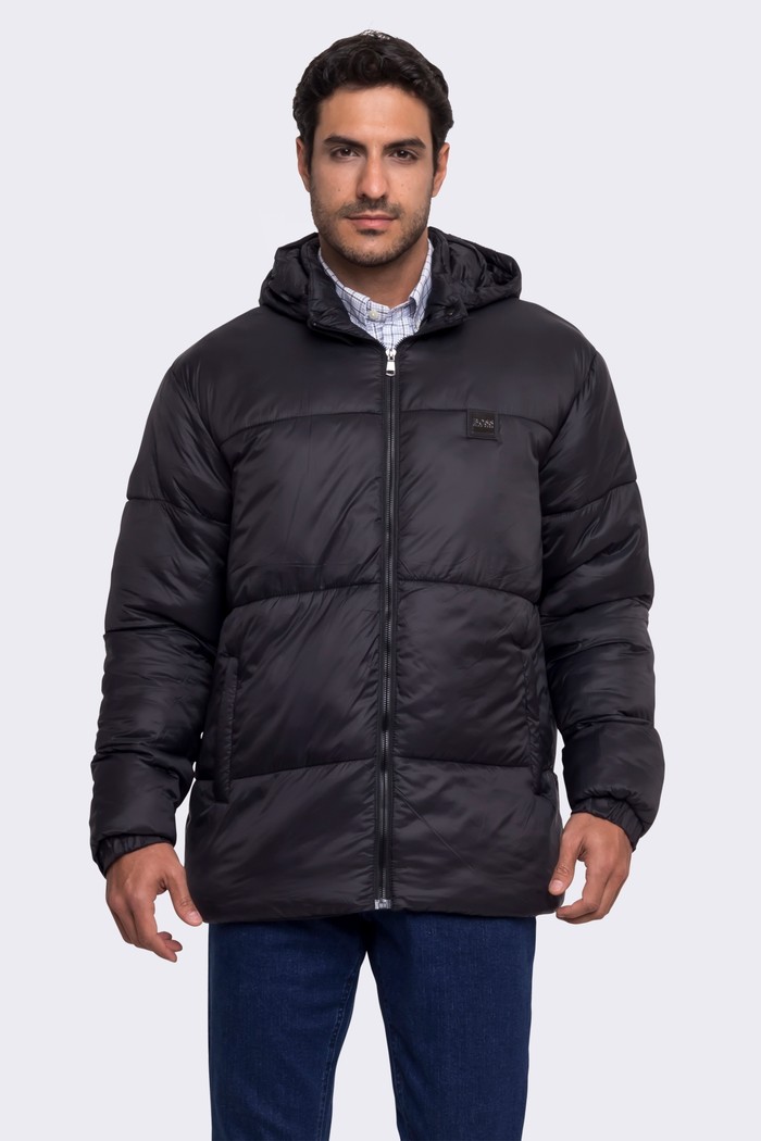 Jaqueta Hugo Boss Puffer Logo Metal Preta