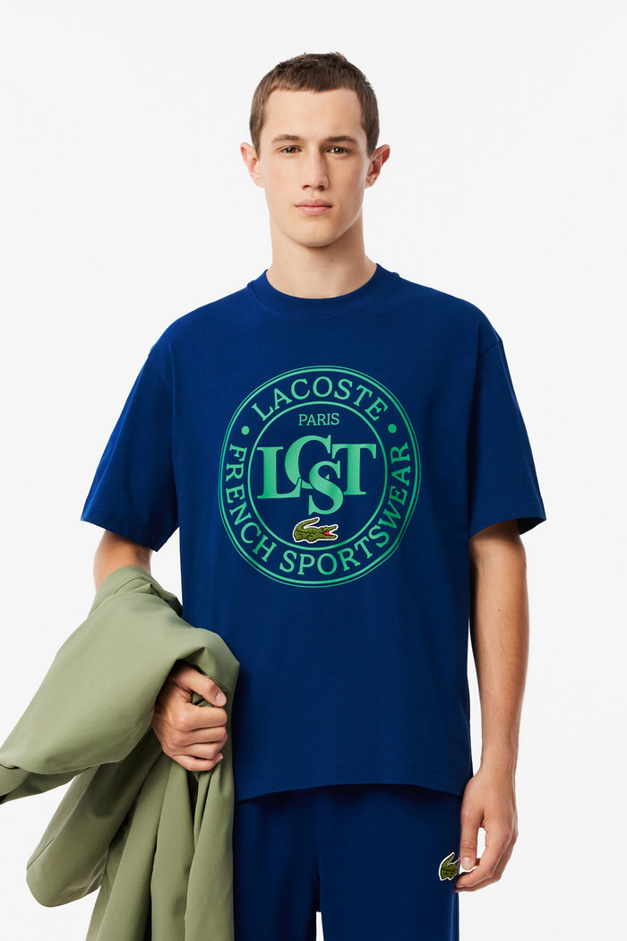 Camiseta Lacoste Classic Fit Paris French Sportswear Azul Marinho
