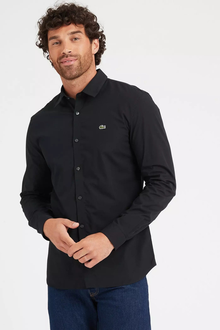Camisa Lacoste Regular Fit Cotton Tricoline Preta