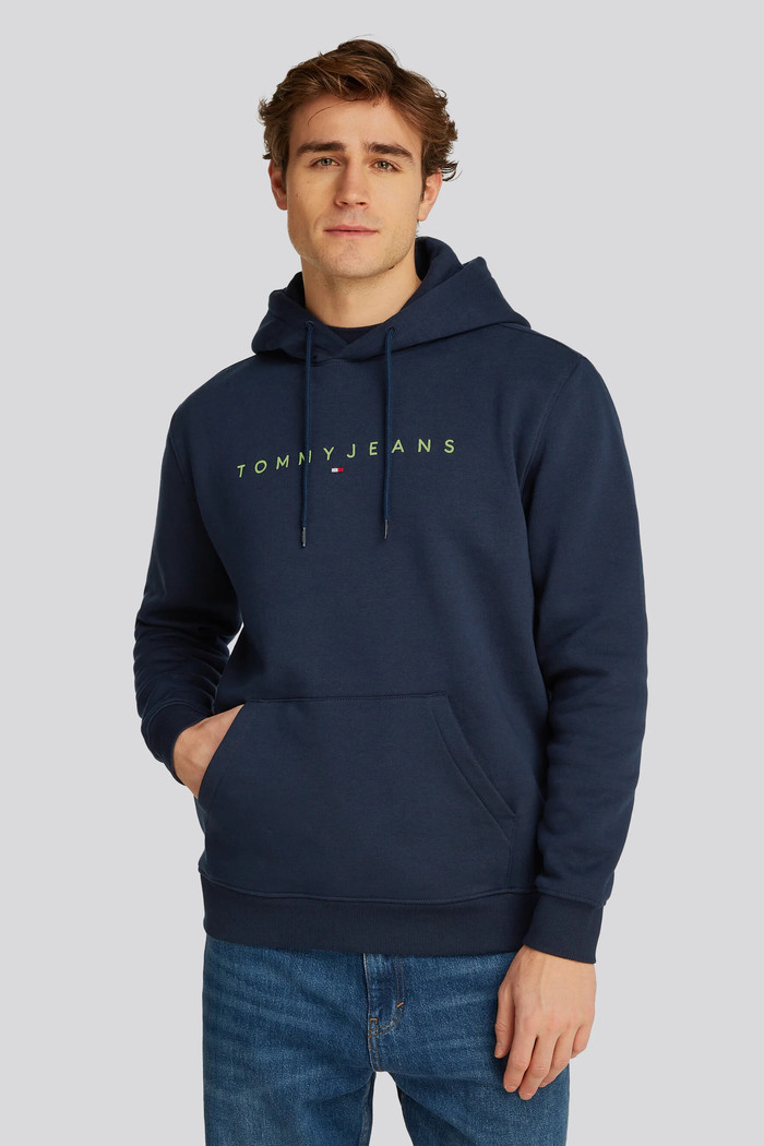 Moletom Tommy Jeans Masculino Regular Linear Logo Hoodie Marinho Frente