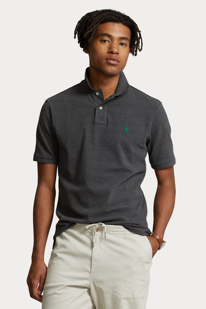 Camisa Polo Ralph Lauren Custom Slim Fit Green Icon Cinza Escuro