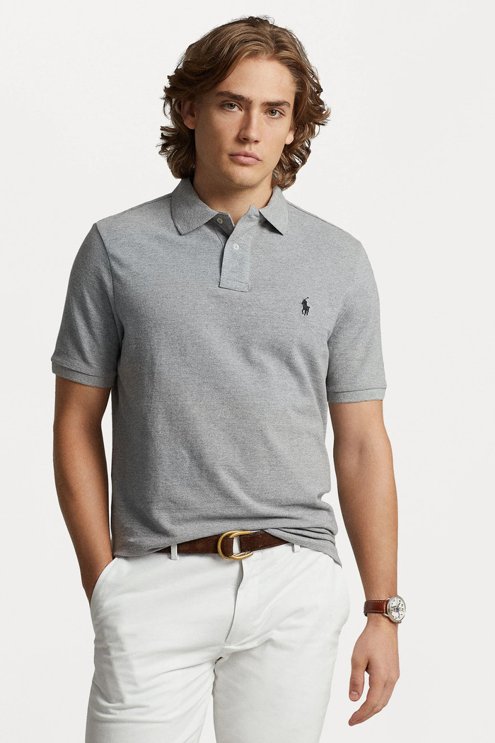 Camisa Polo Ralph Lauren Custom Slim Fit Navy Icon Cinza Mescla