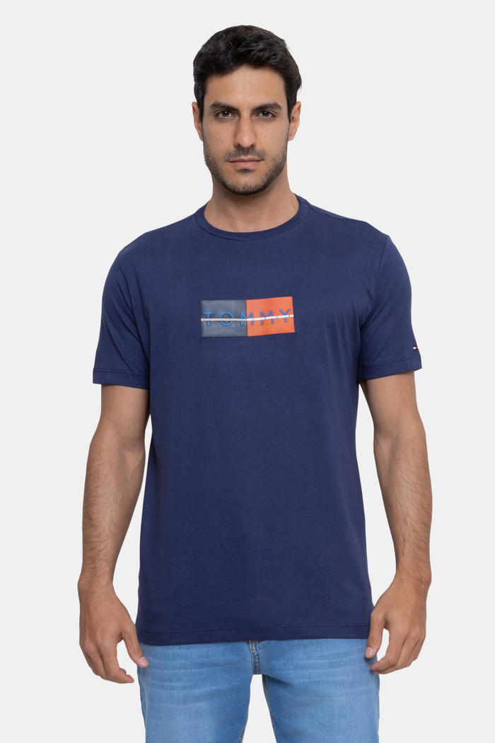 Camiseta Tommy Hilfiger Masculina Flag Rubber Azul Marinho