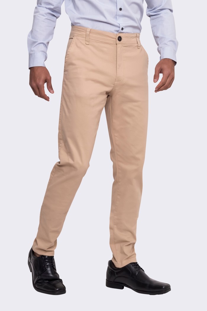 Calça Hugo Boss de Sarja Chino Stretch Slim Fit Khaki