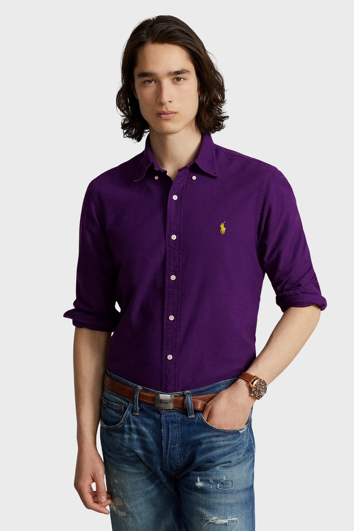 Camisa ML Ralph Lauren Custom Fit Yellow Icon Oxford Roxo