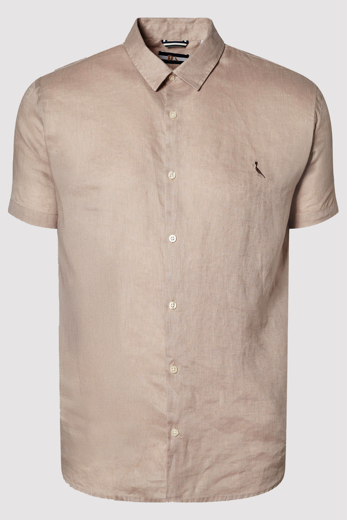 Camisa Reserva Manga Curta Linho Puro Gengibre Bege
