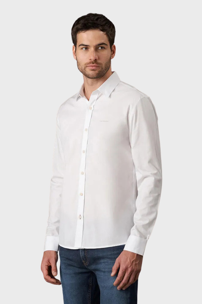 Camisa Calvin Klein Jeans Masculina Slim Fit Silk Lettering Branca