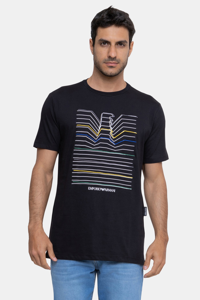 Camiseta Emporio Armani Masculina Aguia Colors Preta