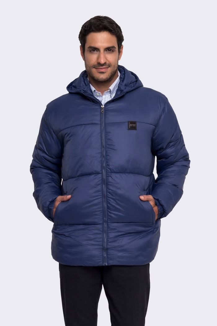 Jaqueta Hugo Boss Puffer Logo Metal Azul Marinho