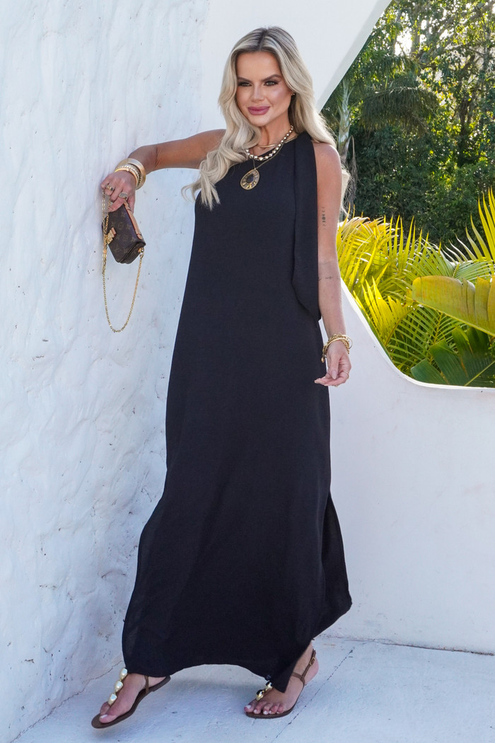 Vestido Longo Ombro Só Capri Preto