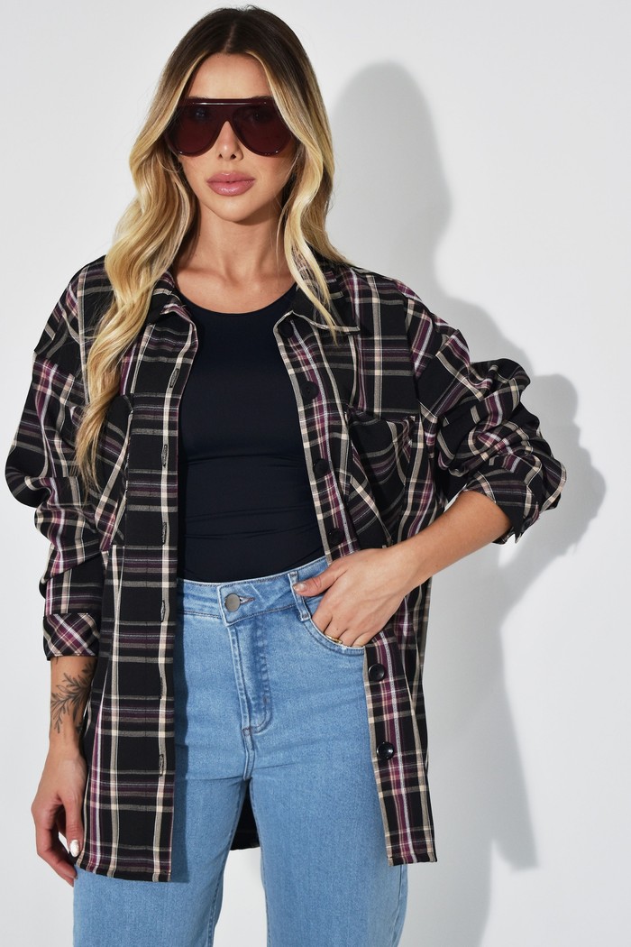 Camisa Xadrez Preto/Bordô