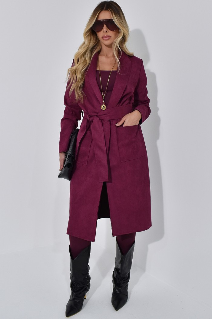 Casaco Longo Suede Bordô