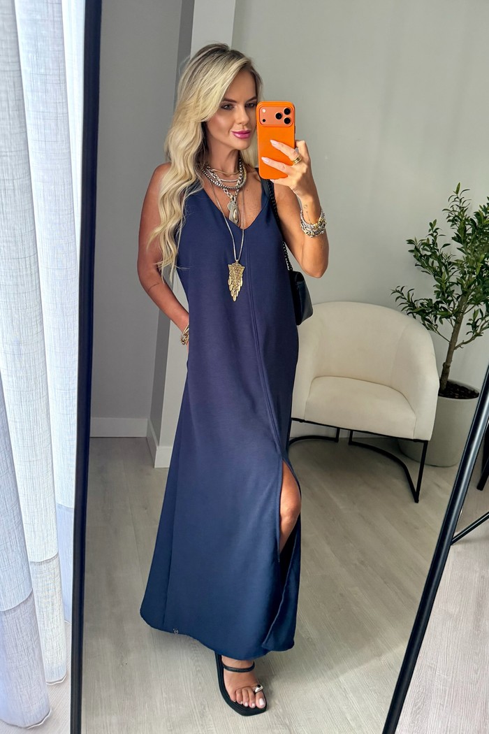 Vestido Midi Mahina Azul Marinho