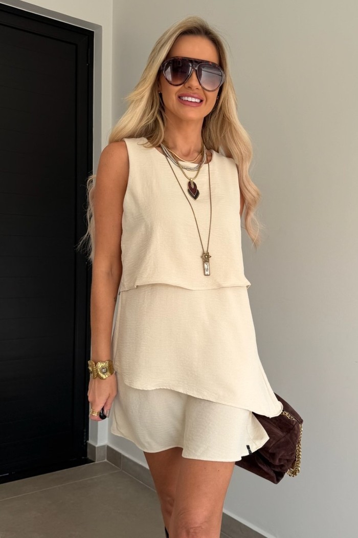 Vestido Regata Três Camadas Gelo