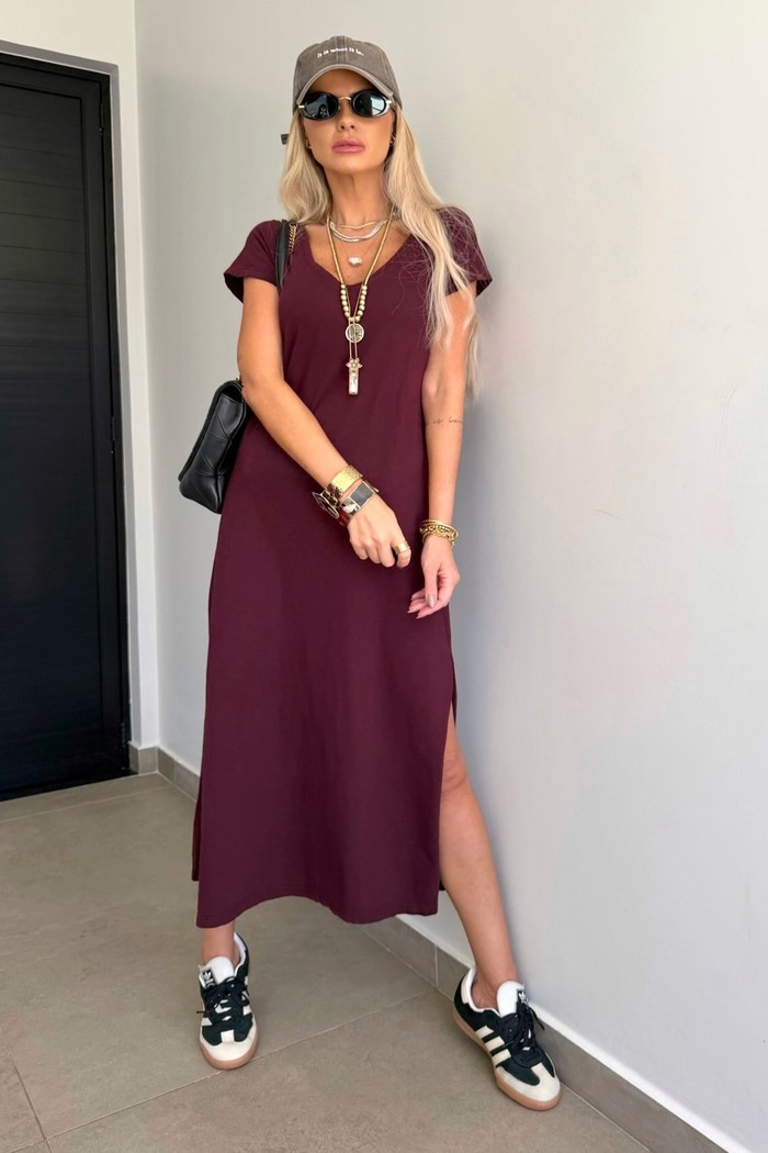 Vestido Midi V Bordô