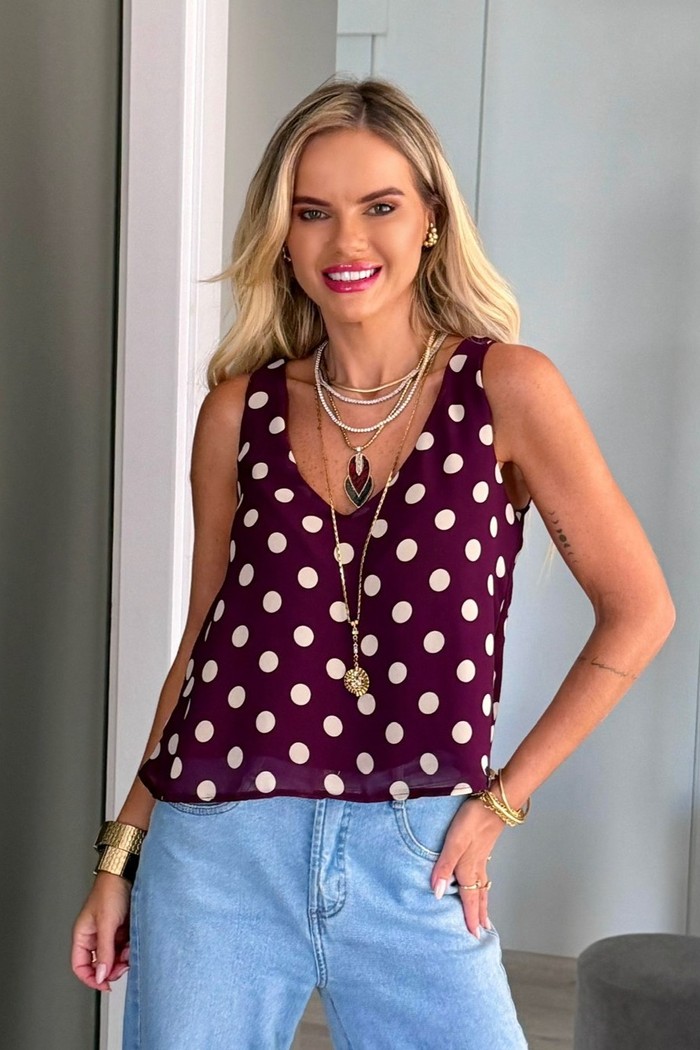 Regata Chiffon Poá New Bordô